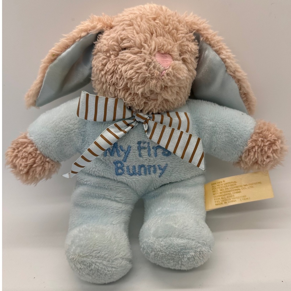 Dan Dee My First Bunny Plush Blue Pajamas Striped Bow Pink Nose Easter Baby Toy